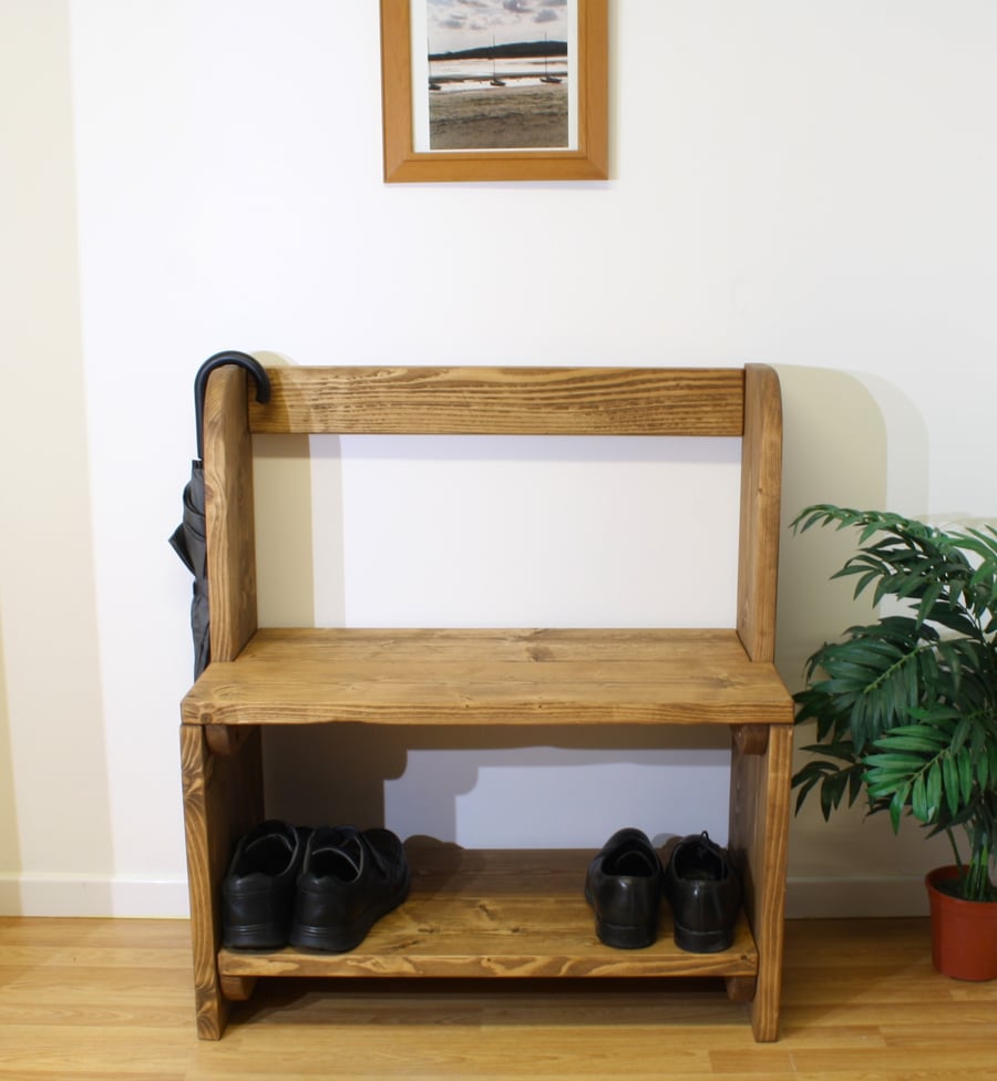Handmade Solid Wood Hall Bench Seat with Storage Shelf.