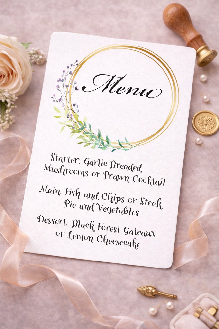 Wedding Menu Cards – Elegant Botanical Menu, Matching Stationery Available