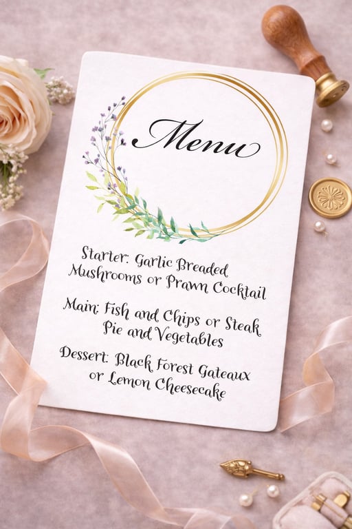 Wedding Menu Cards – Elegant Botanical Menu, Matching Stationery Available