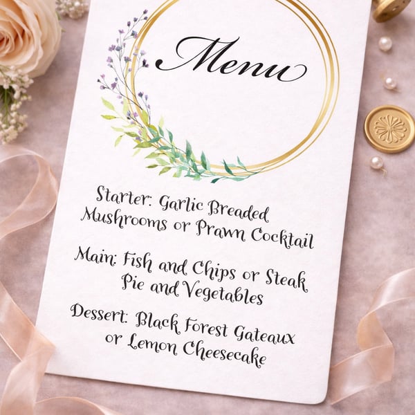 Wedding Menu Cards – Elegant Botanical Menu, Matching Stationery Available