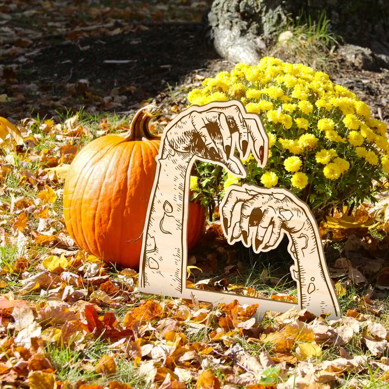 Zombie Hands Wooden Halloween Plaque: Garden Sign, Halloween Decor