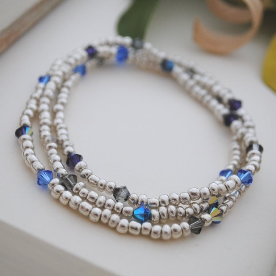 Swarovski & silver seed bead stretch bracelet