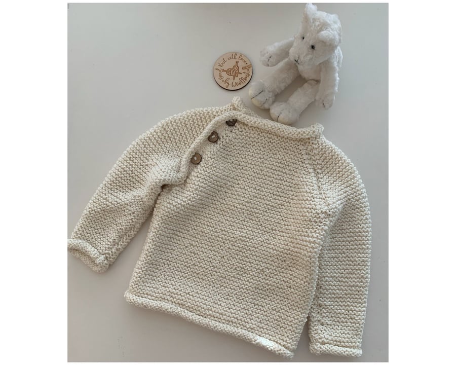 25% OFF Sample Sale Wool Mix Handknitted Baby Jumper. Age 9-12 months. Cream.