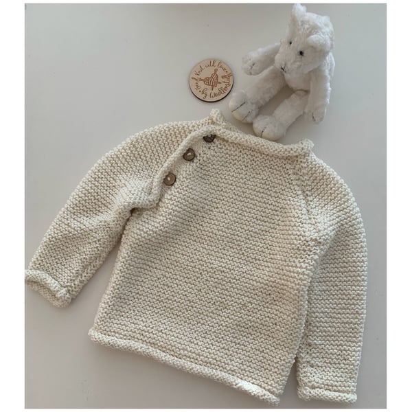 25% OFF Sample Sale Wool Mix Handknitted Baby Jumper. Age 9-12 months. Cream.