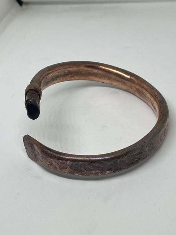  Copper Bangle forged and beaten with Black Agate inset