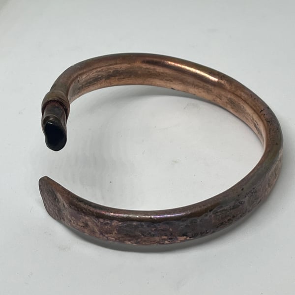  Copper Bangle forged and beaten with Black Agate inset