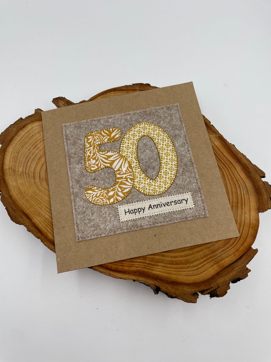 Golden wedding appliqué anniversary card