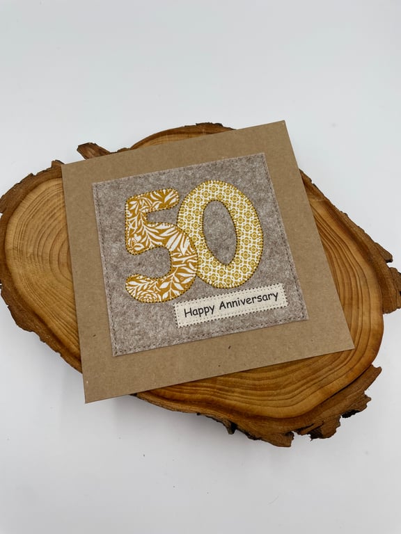 Golden wedding appliqué anniversary card
