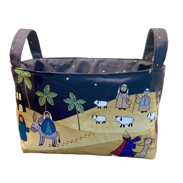 Away in a Manger Reversible Christmas Fabric Storage Basket