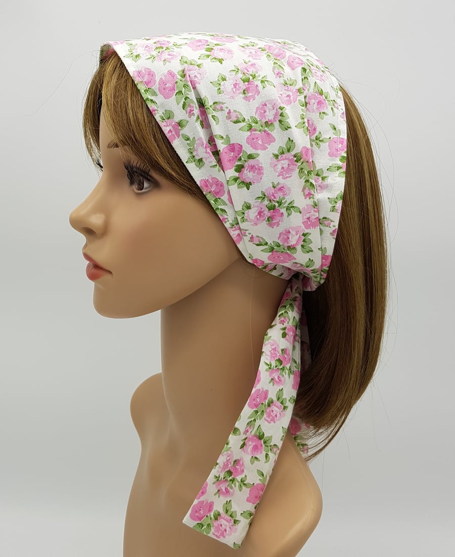 Summer hair covering for women, wide cotton head scarf, floral bandanna