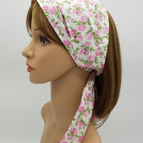 Summer hair covering for women, wide cotton head scarf, floral bandanna