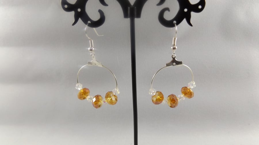 hoop gold crystal and moonstone earrings