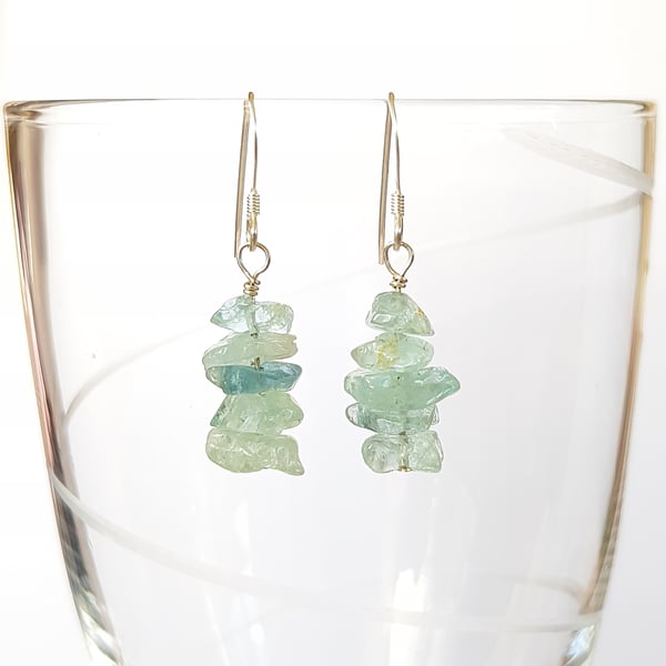 Aquamarine Semi Precious Drop Earrings - Smooth Chipped