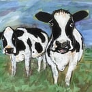 A4 ORIGINAL Watercolour & Gouache FRIESIANS Cows Artwork 