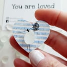 Sea Glass Bird Magnet - Blue Wooden Heart Fridge Magnet, Gift Idea