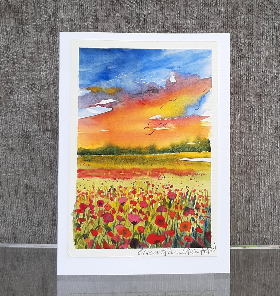 Poppy Field. Blank Card. Original Painting. Watercolour 260142