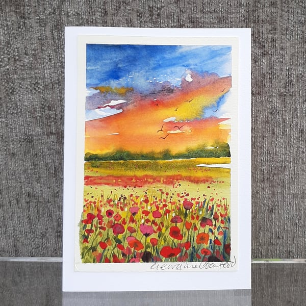 Poppy Field. Blank Card. Original Painting. Watercolour