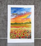 Poppy Field. Blank Card. Original Painting. Watercolour 260142