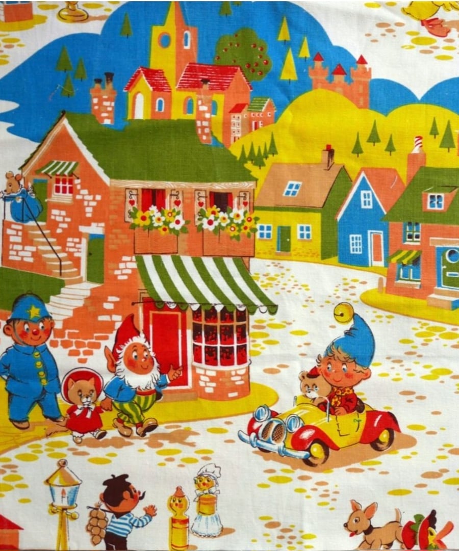 Noddy in Toyland 1970s Colloroll cotton fabric 