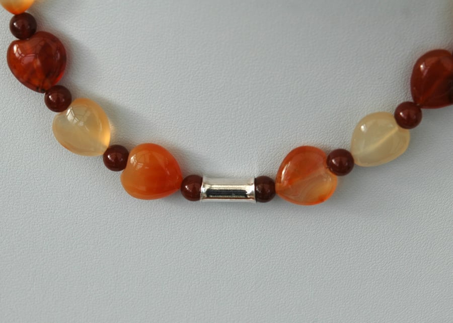 Carnelian Hearts Necklace with Sterling Silver,  P178