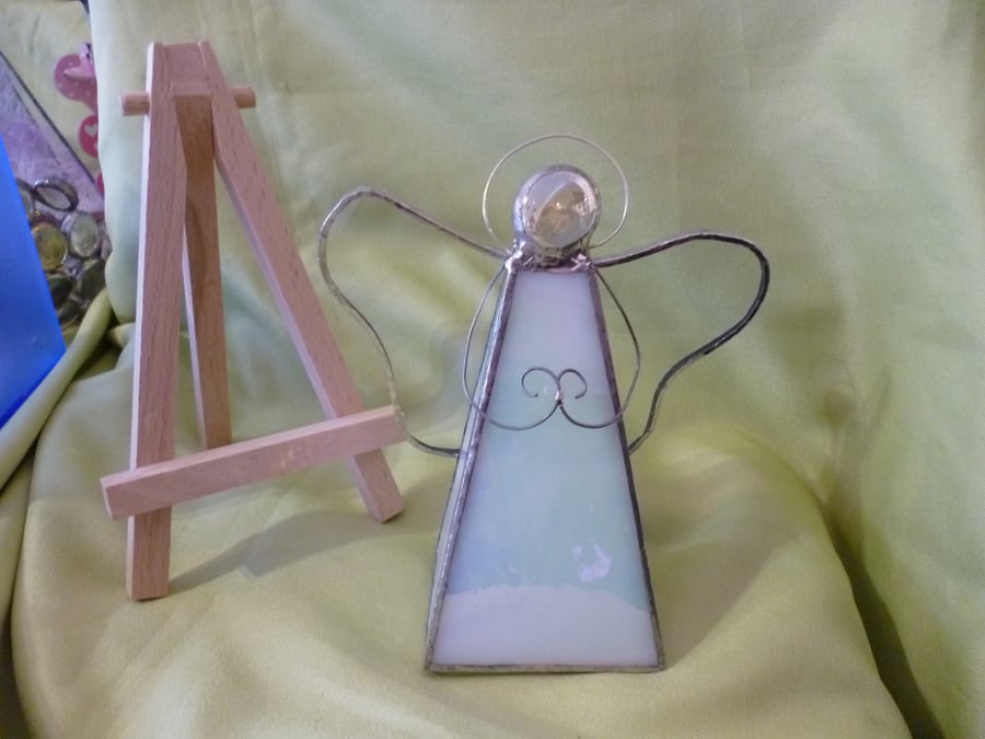 Hand made free standing angel - white irridescent