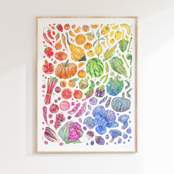 Rainbow Fruit and Vegetable Art Print - Illustrated food art printed sustainably