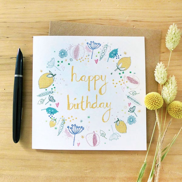 CARD - happy birthday wreath