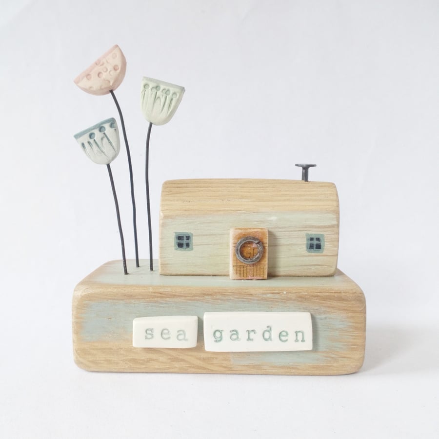 SALE-Little Sea Cottage with Clay Flowers 'Sea Garden'