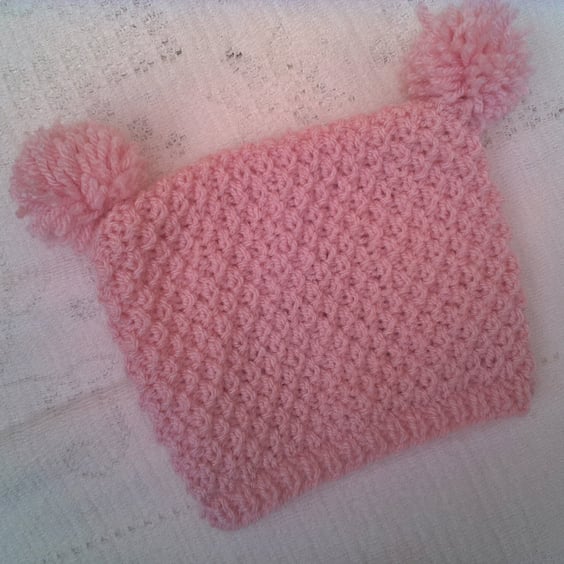 Unisex Baby's Hand Knitted Hat with Pom Poms, Baby Shower Gift, Custom Make