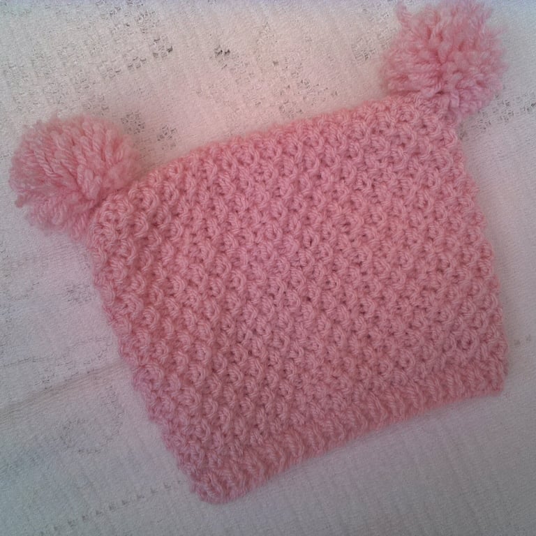 Unisex Baby's Hand Knitted Hat with Pom Poms, Baby Shower Gift, Custom Make