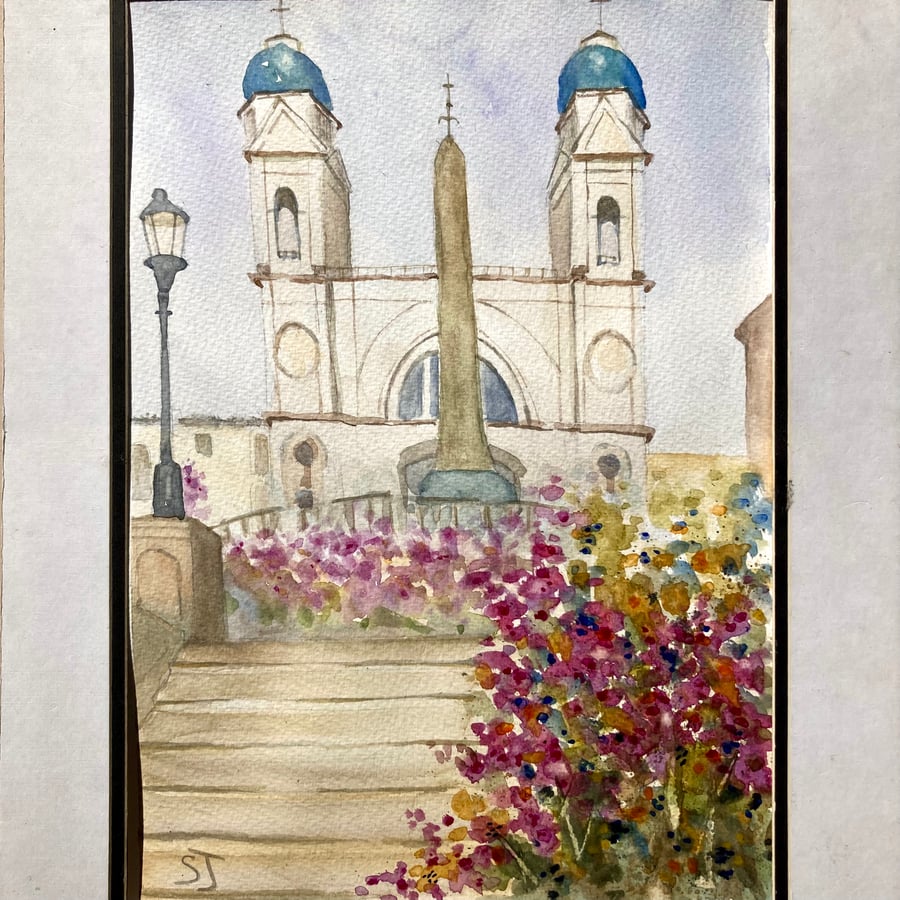 Spanish steps Rome Italy original fine art A4 art watercolour painting 