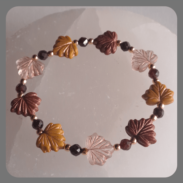Czech glass, Garnet and Vermeil Autumn Maple Leaves bracelet