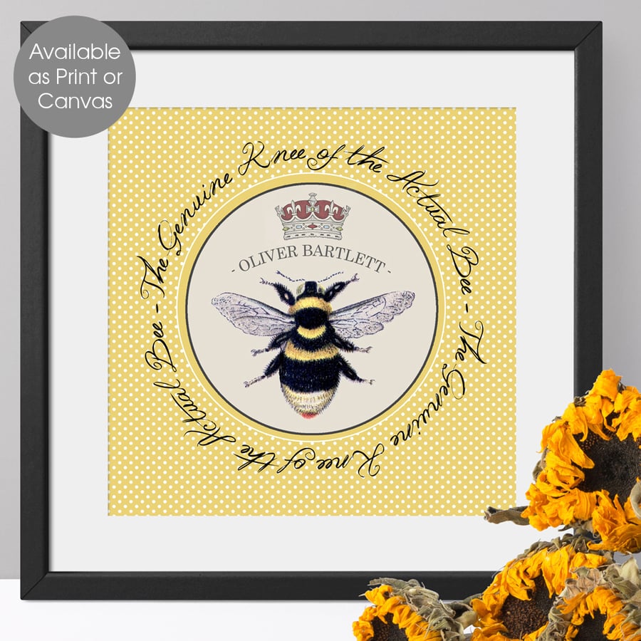 Bee's Knees Personalised Print, gift for him