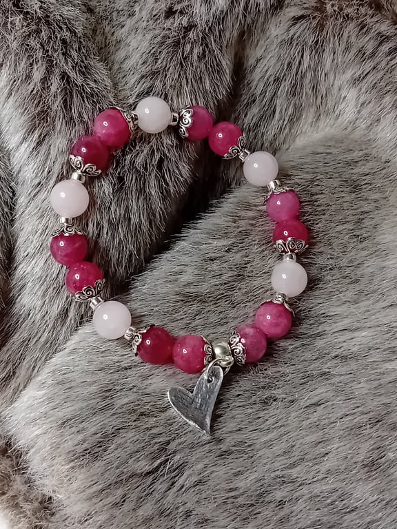 Strawberry & Rose Quartz with Sterling Bracelet