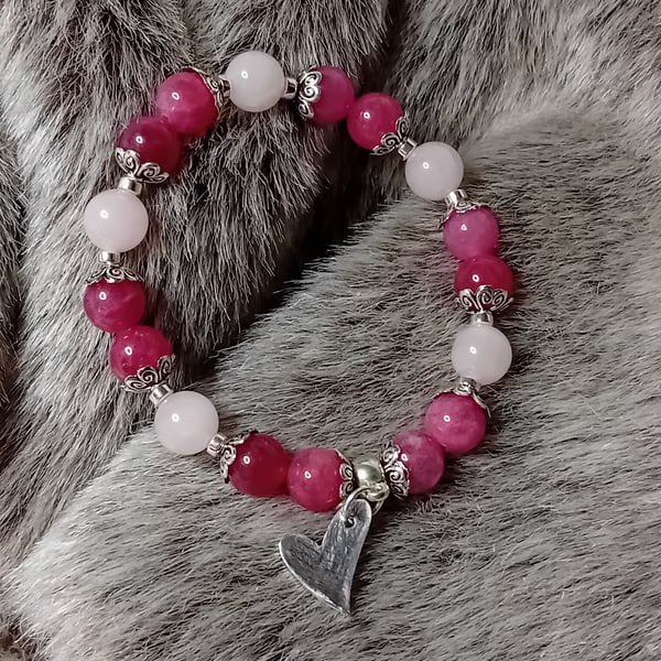 Strawberry & Rose Quartz with Sterling Bracelet