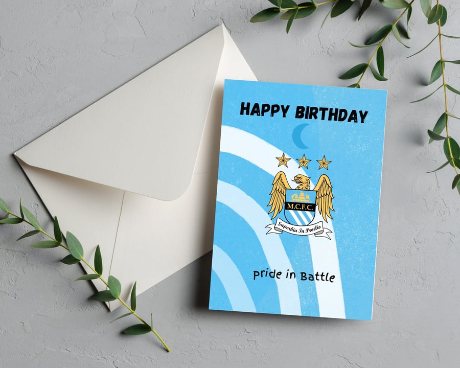 Manchester City football fan birthday card.
