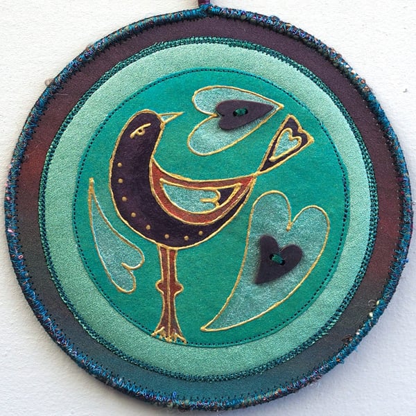 LBM24 - Lovebird Mandala Wall Hanging-15cm diameter-Jade-Aubergine-Russet-Green