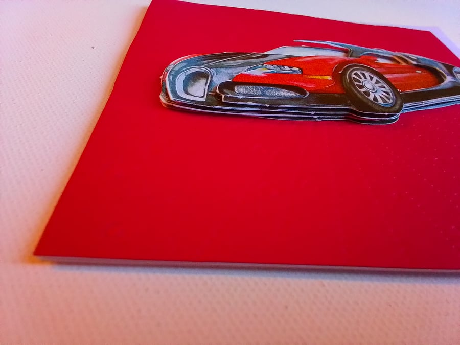 Decoupage sports car card. Any occasion card. Ref 058
