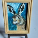 Moonlit Hare Miniature Original Oil Painting Dollhouses and Small Spaces 