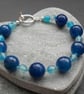 Blue Agate Beaded Bracelet Silver Plate - Image 2