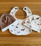 Newborn Baby Boxed Gift Set-Beanie Hats & Matching Bib-Dog Design-BGS01