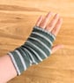 Stripey Green Soft Cotton Wrist Warmers Upcycled from recycled knitwear - Image 2