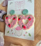 Handmade Cute Strawberry Heart Iced Biscuit doughnut Polymer Clay Earrings - Image 3