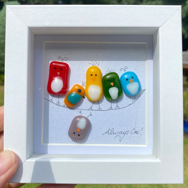 Cute birdies -fused glass picture