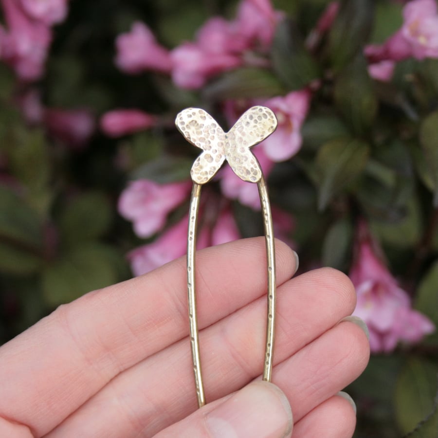 Handmade brass butterfly hair pin, hair accessory, unusual gift for her