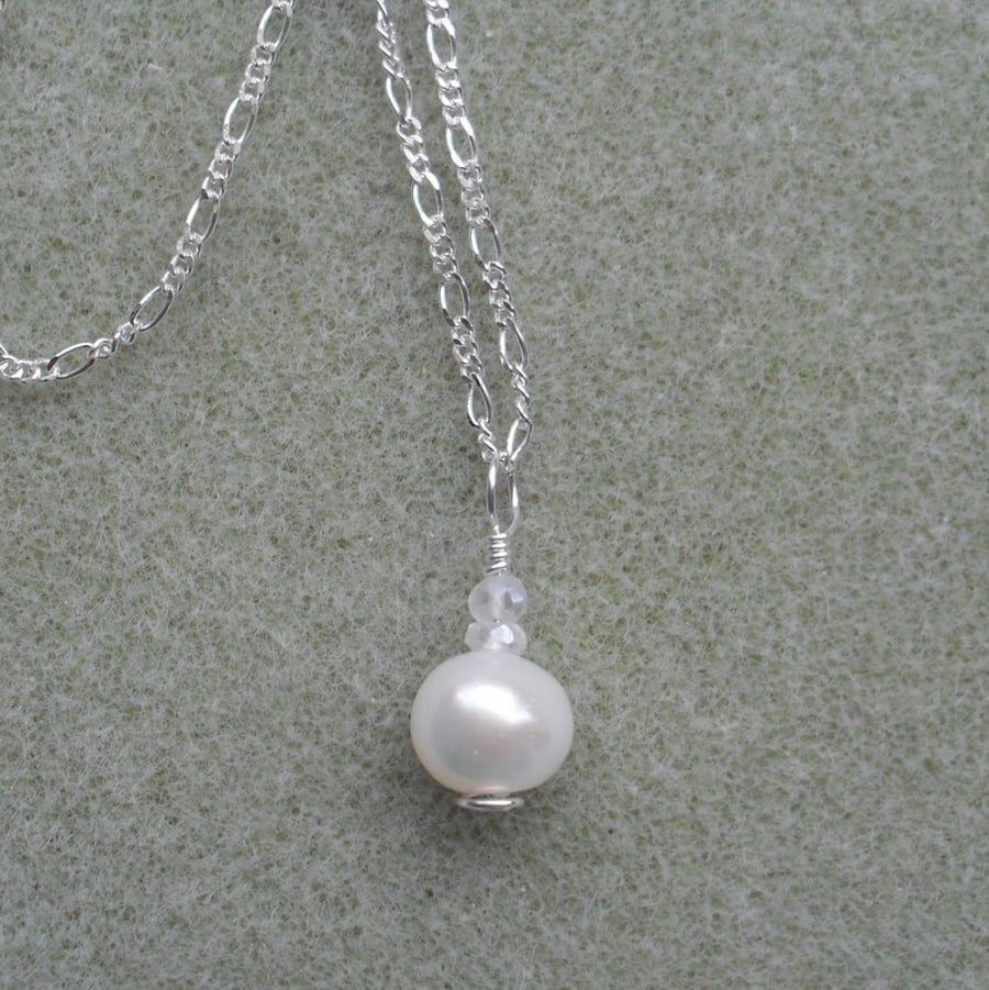 Sterling Silver Cultured Pearl Drop Necklace