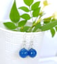 Blue Gemstone Drop Earrings Faceted Agate & Sterling Silver Dangle Earrings