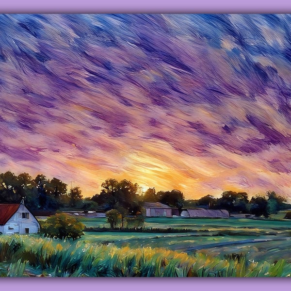 Sunset on Norfolk Fen A5 Greeting Card 