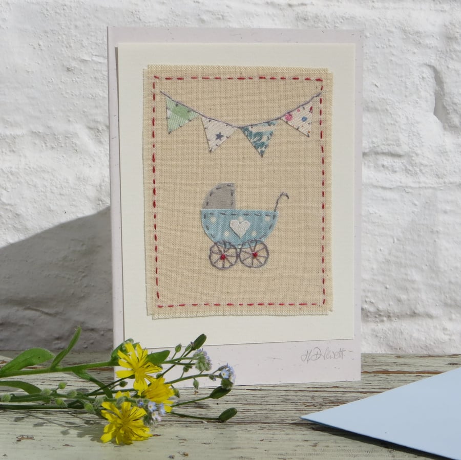 Hand-stitched new baby card, Christening, welcome to the world!
