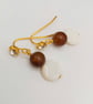 Golden Brown Fluorite and White Mother of Pearl Earrings, Gift for Her, Earrings - Image 4